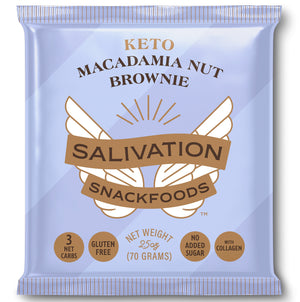 Keto Macadamia Nut Brownie from  Salivation Snackfoods gluten-free dairy-free low carb low sugar collagen MCT oil snack treat dessert guilt-free chocolate gourmet pastries