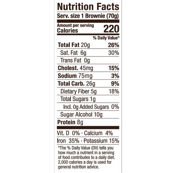 Nutrition Facts for Keto Dark Chocolate Brownie from Salivation Snackfoods